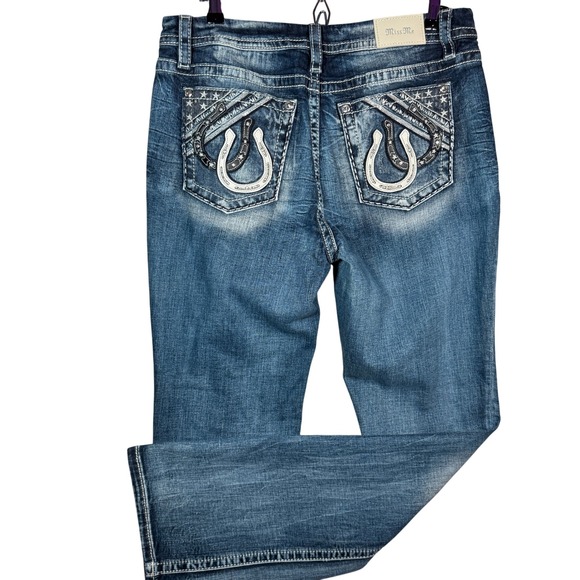 Miss Me Women's Blue Denim Embellished Horseshoe Bootcut Jeans Bling Western - Picture 1 of 13